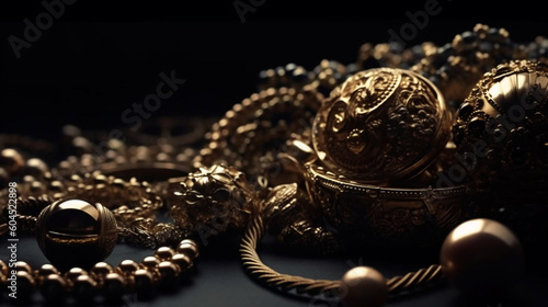 Closeup of golden jewelry. Generative Ai