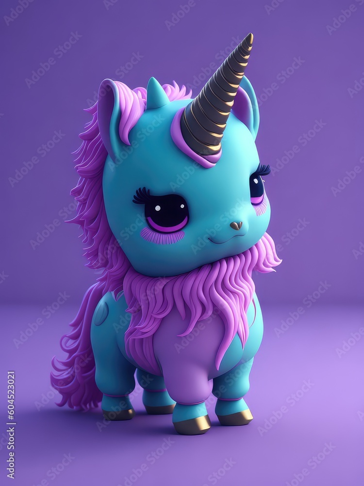 Illustration of a magical pink unicorn stuffed animal with a golden horn created with Generative AI technology