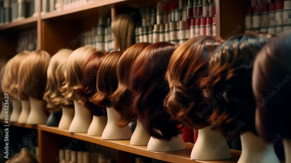 Hair wigs. Generative Ai - obrazy, fototapety, plakaty 