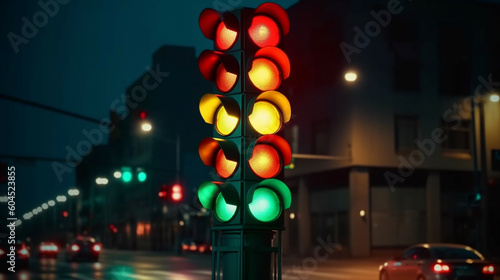 Traffic light in the city. Generative Ai
