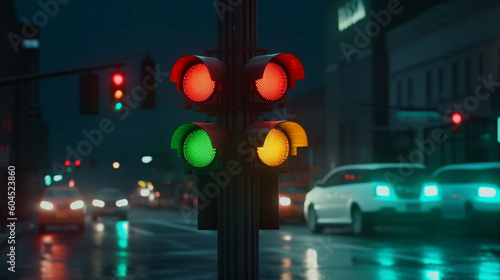 Traffic light in the city. Generative Ai