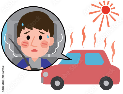 運転中　熱中症の症状がある男性　イラスト