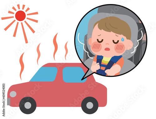 車内置き去り　熱中症の症状がある赤ちゃん　イラスト