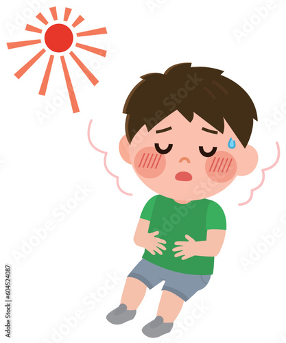 熱中症の症状がある男の子　イラスト