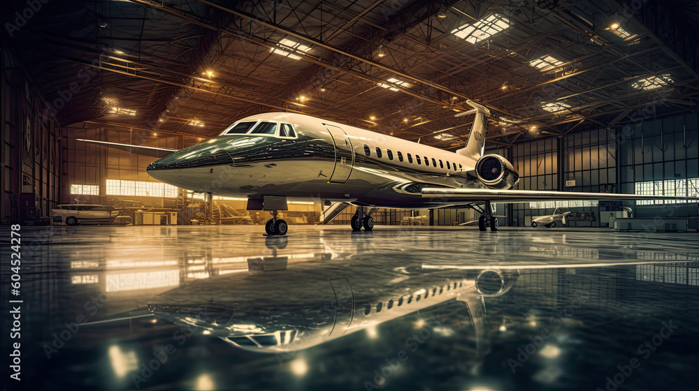 Luxorious Business Jet in Hangar Generative AI Luxorious Business Jet in Hangar Generative AI