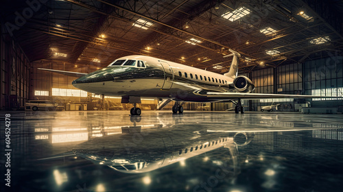 Luxorious Business Jet in Hangar Generative AI