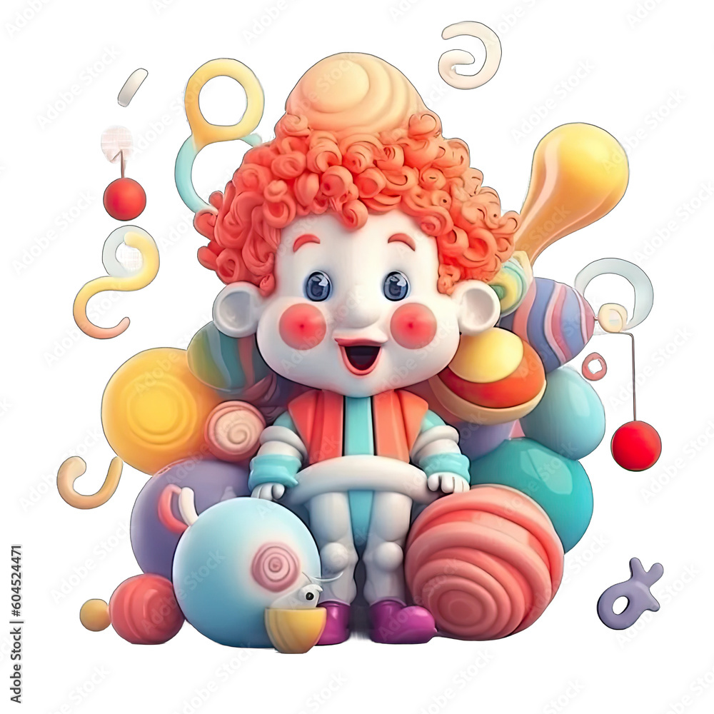 Joyful clown with red nose with balloon animals - Plasticine Illustration 1 Joyful clown with red nose with balloon animals - Plasticine Illustration 1