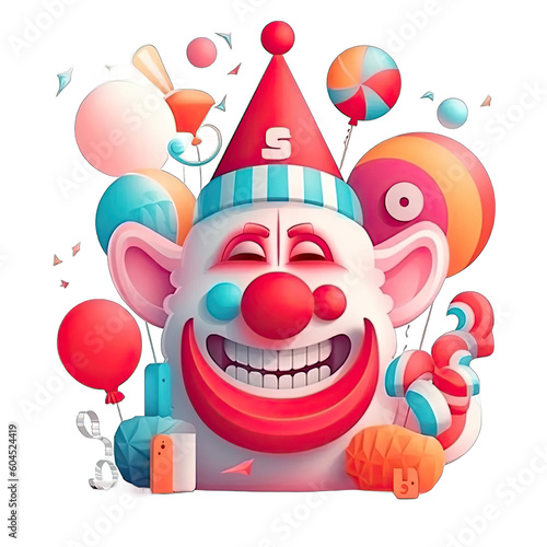 Joyful clown with red nose with balloon animals - Plasticine Illustration 4
