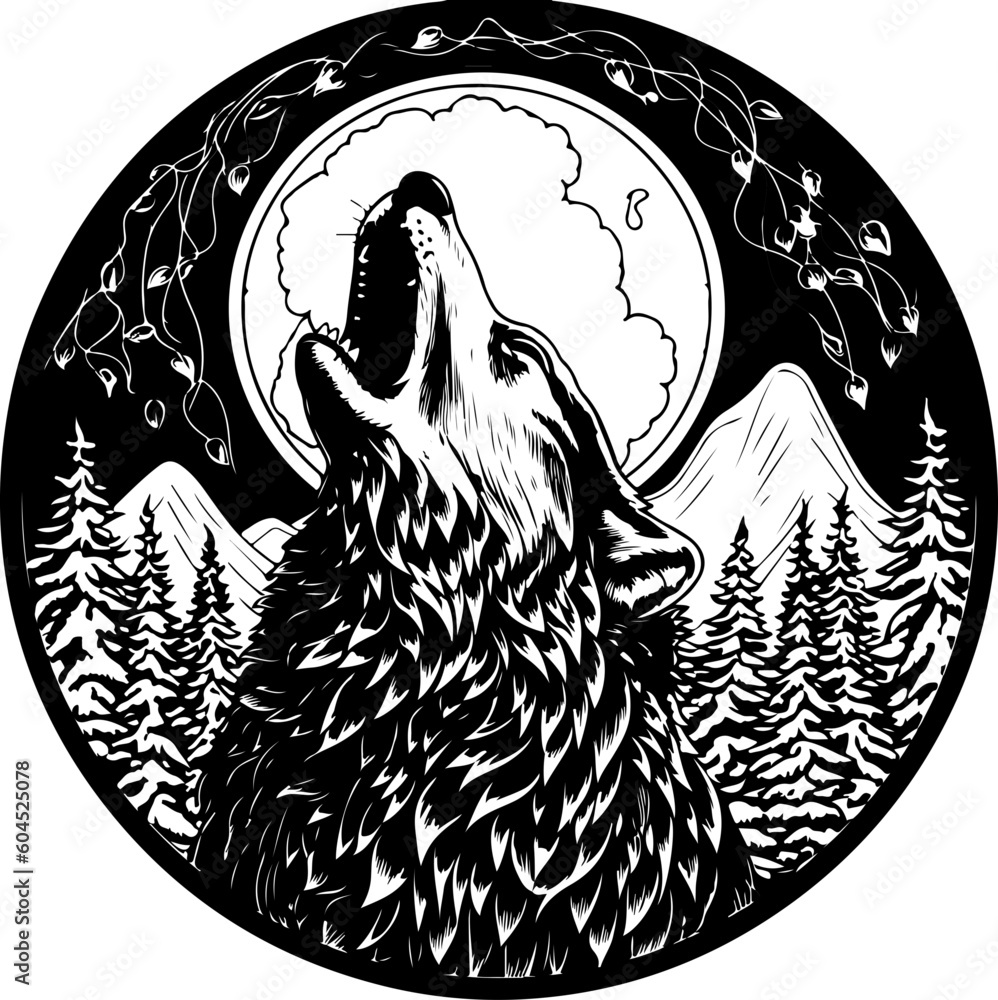 wolf and moon, Wolf Tribal Art, Wolf Tribal Tattoo, Wolf SVG, Wolf Moon ...