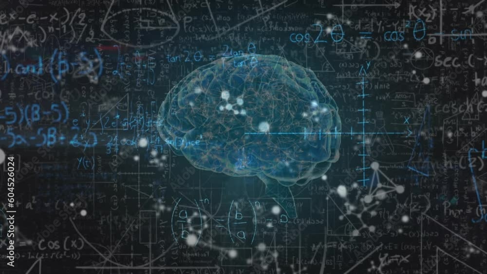 Animation of mathematical equations and data processing over human brain Animation of mathematical equations and data processing over human brain