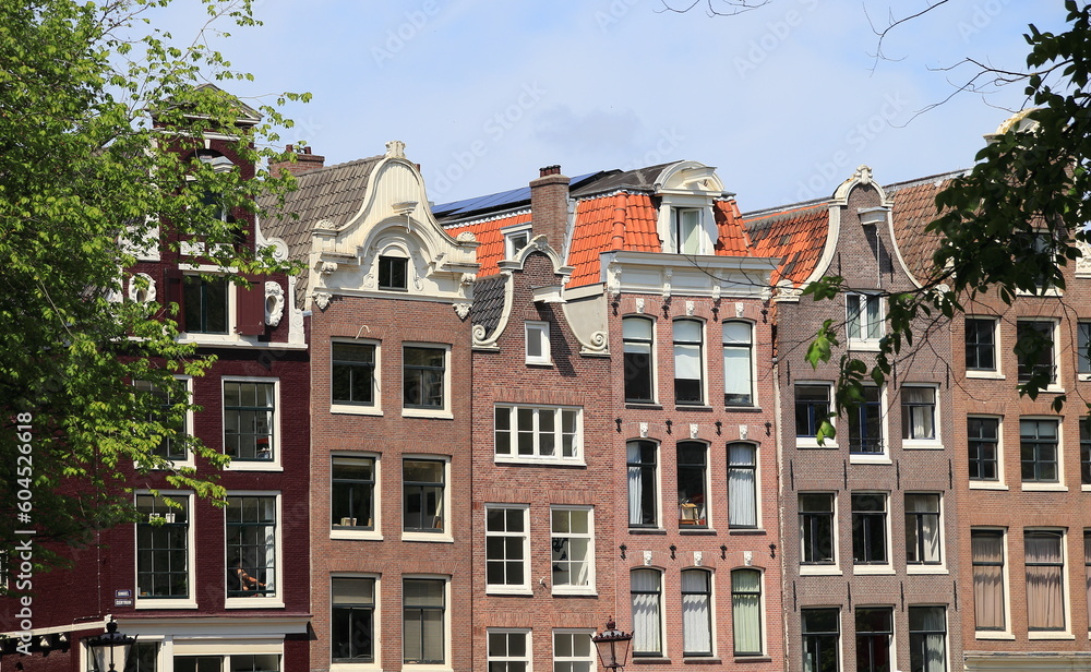 Amsterdam Singel Canal House Facades View, Netherlands