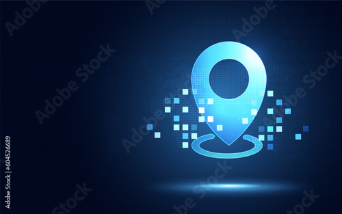 Futuristic Location pin point sharing and attraction digital transformation abstract technology background. Innovative technology and social media influencer concept. Vector illustration