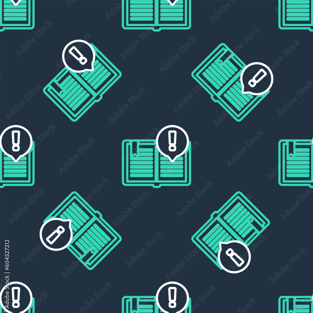 Line Interesting facts icon isolated seamless pattern on black background. Book or article sign. Exclamation mark sign. Vector Line Interesting facts icon isolated seamless pattern on black background. Book or article sign. Exclamation mark sign. Vector