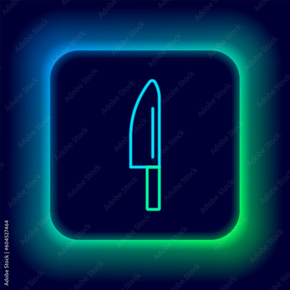 Glowing neon line Knife icon isolated on black background. Cutlery symbol. Colorful outline concept. Vector Glowing neon line Knife icon isolated on black background. Cutlery symbol. Colorful outline concept. Vector