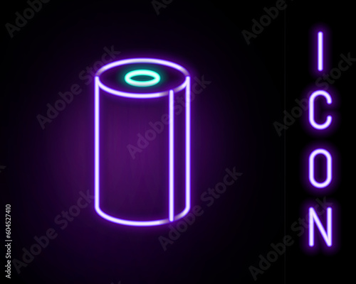 Glowing neon line Paper towel roll icon isolated on black background. Colorful outline concept. Vector