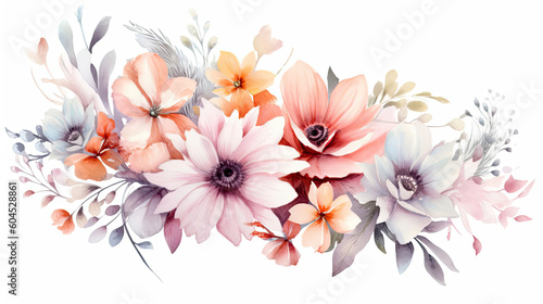 Color illustration of flowers in watercolor, white background © ShaviReaper