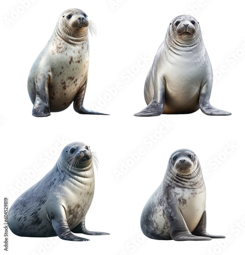 large seals on a transparent background, Generative AI © Farantsa