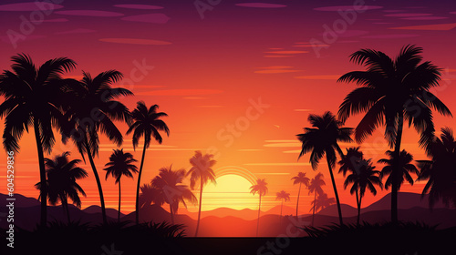 Vector background of summer tropical sunset. Generative AI image © Анастасия Каргаполов