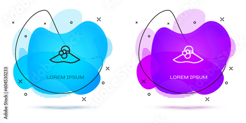 Line Elegant women hat icon isolated on white background. Abstract banner with liquid shapes. Vector