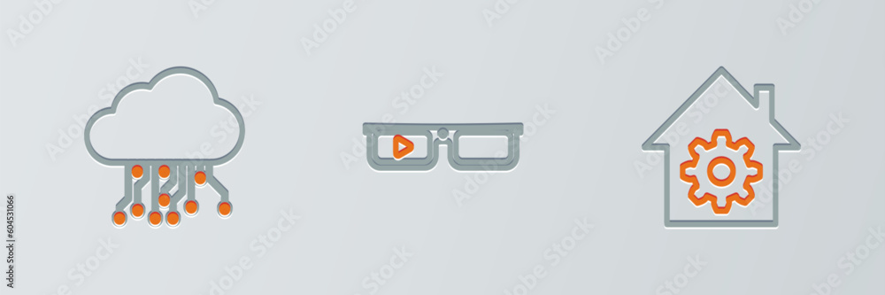 Set line Smart home settings, Internet of things and glasses icon. Vector