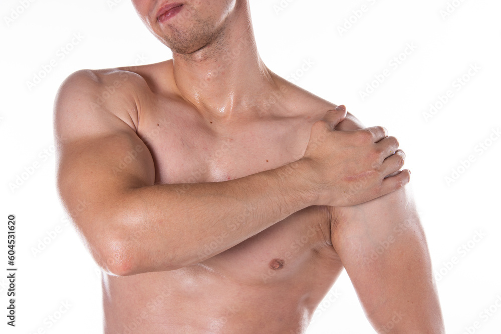 Health problems. Man and pain. White background. Health problems. Man and pain. White background.