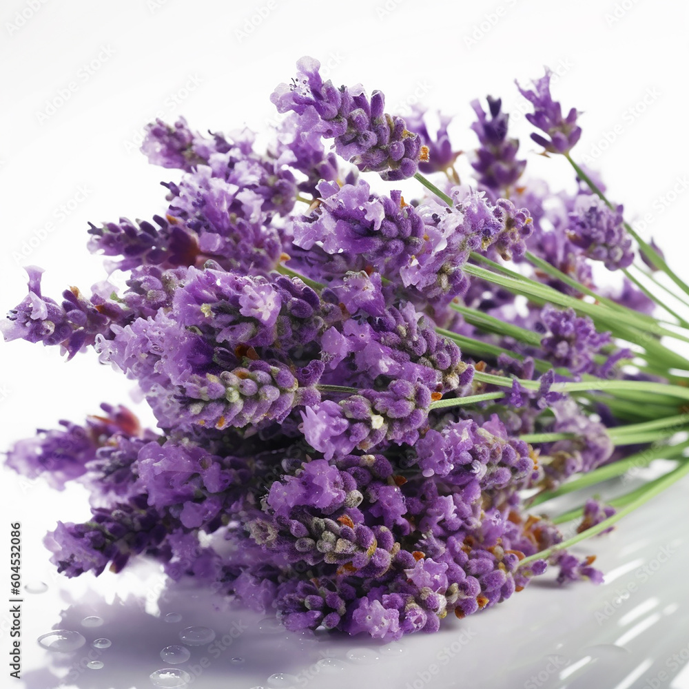 A bouquet of lavender on white background created with Generative AI technology A bouquet of lavender on white background created with Generative AI technology