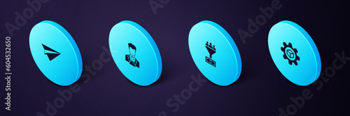 Set Isometric Product development, Lead management, Scientist and test tube and Paper plane icon. Vector