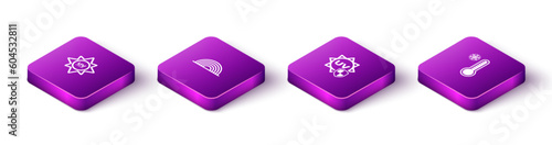 Set Isometric UV protection, Rainbow, and Meteorology thermometer icon. Vector