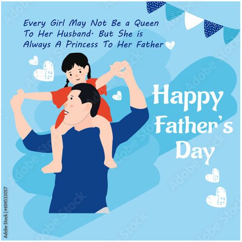 Flat illustrations of Father's Day card where father carring her daughter.
Flat illustrations of Father's Day card template.
