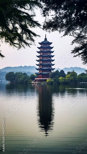 Hangzhou West Lake Leifeng Pagoda generative ai variation 7