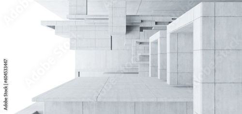 Obraz na płótnie Abstract architectural minimalistic background. Contemporary showroom. Modern concrete exhibition tunnel. Empty gallery. Backlight. 3D illustration and rendering. w salonie