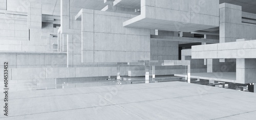 Obraz na płótnie Abstract architectural minimalistic background. Contemporary showroom. Modern concrete exhibition tunnel. Empty gallery. Backlight. 3D illustration and rendering. w salonie