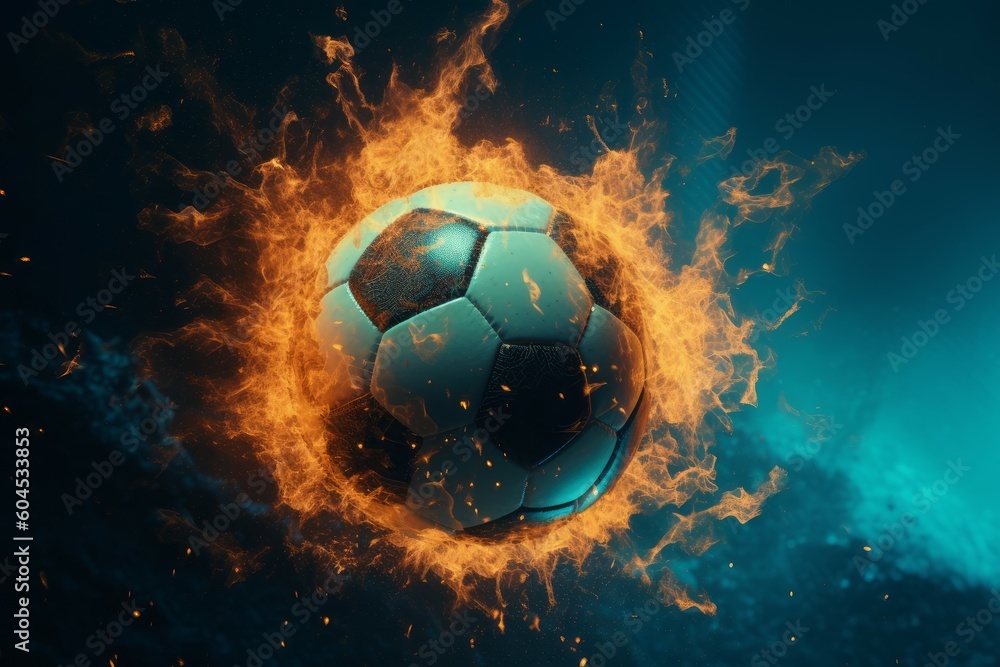 Fototapeta premium Soccer ball flame. Generate Ai