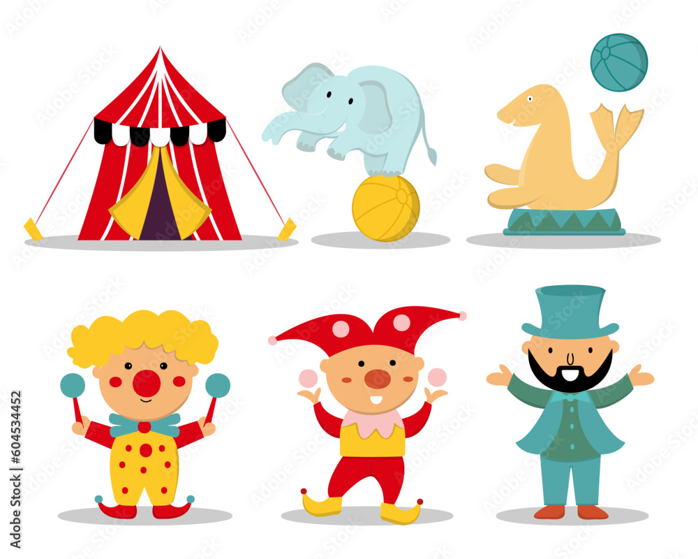 Set of activity with circus in cartoon character vector