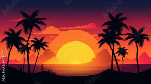 Vector background of summer tropical sunset. Generative AI image © Анастасия Каргаполов