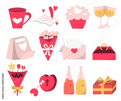 Set of cartoon object in valentine day for graphic designer vector