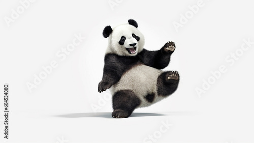 panda jump and dance on white background, Generative ai