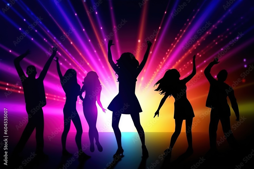 Silhouettes of people dancing in a club with a bright light on the background. Silhouettes of people dancing in a club with a bright light on the background.