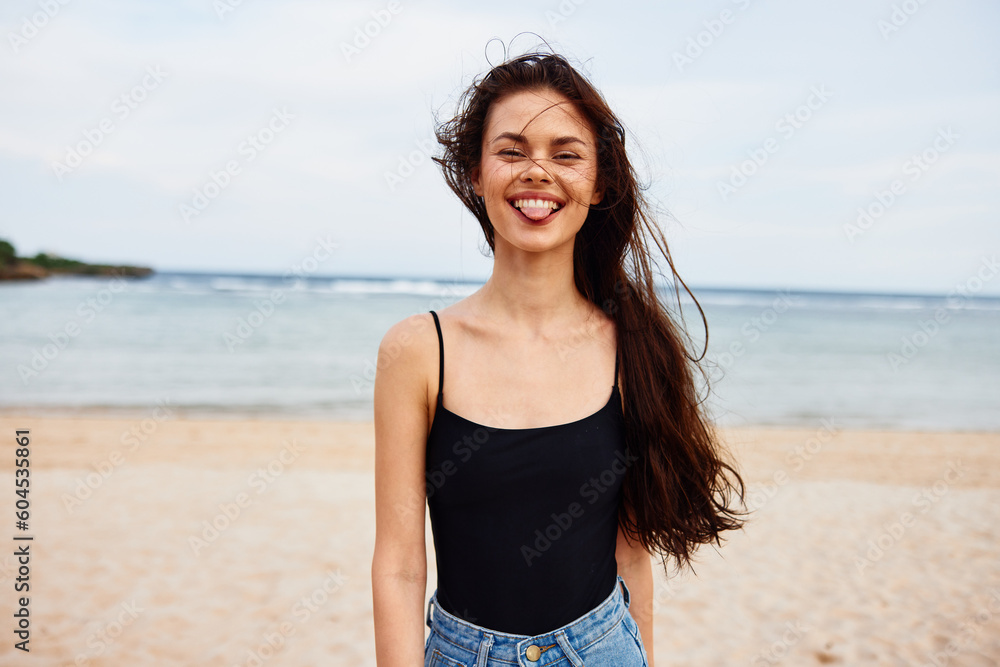 woman vacation beach sea ocean nature happiness summer smile sand young woman vacation beach sea ocean nature happiness summer smile sand young