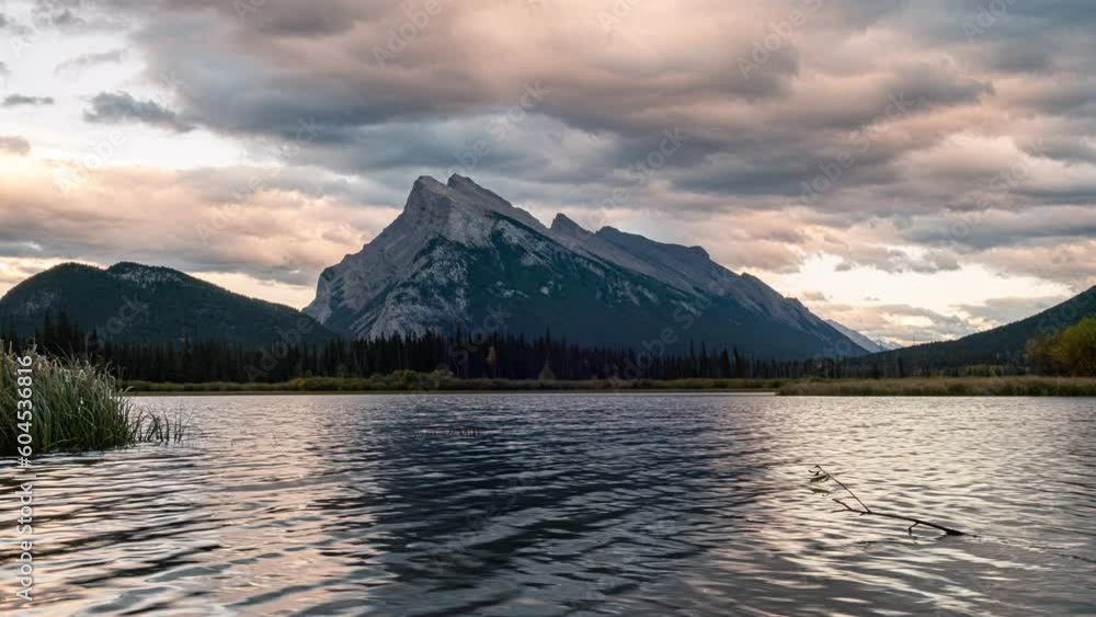 Beautiful sunset over Vermillion Lake with Mount Rundle in Banff national park Beautiful sunset over Vermillion Lake with Mount Rundle in Banff national park