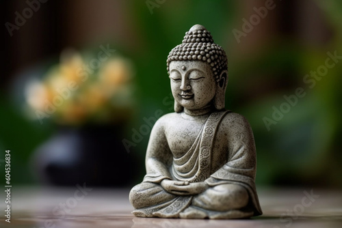 Buddha image in peaceful meditation pose with copy space concept for buddhism holidays and religion  generative AI