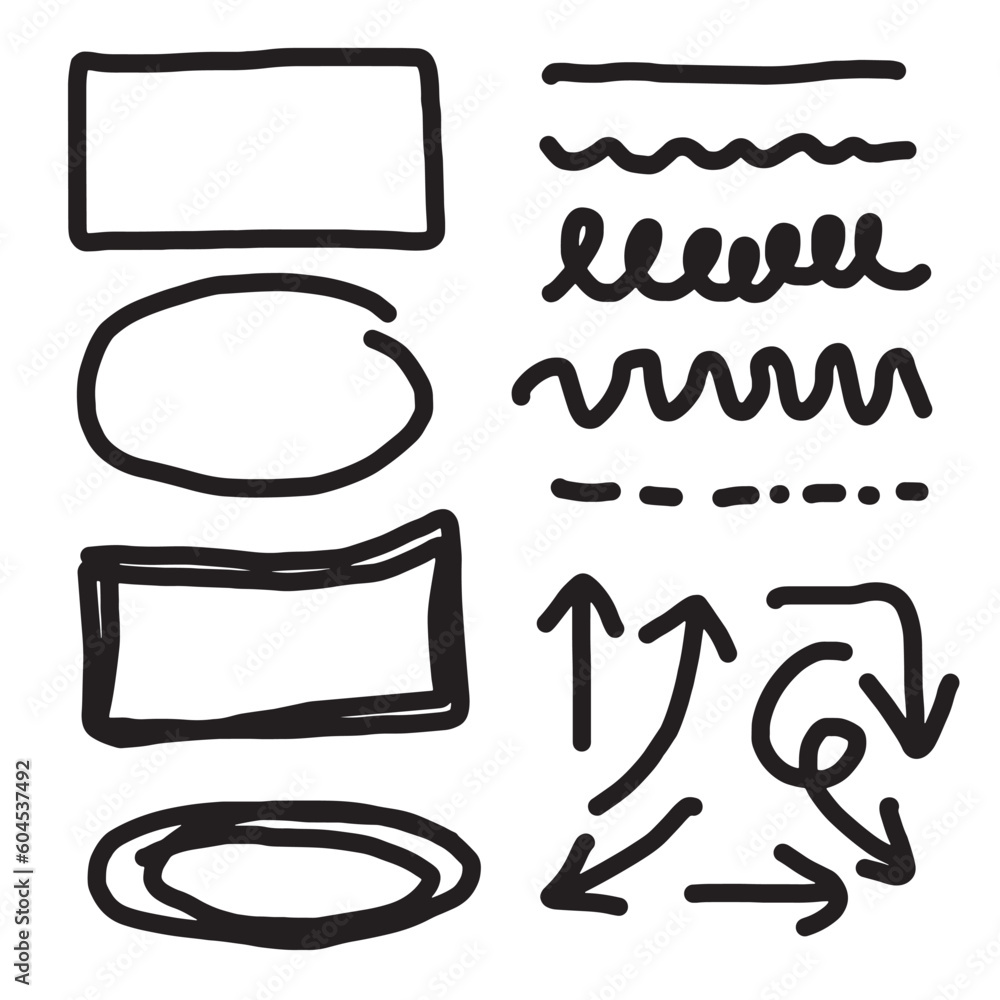 Doodle vector lines and curves.Hand drawn check and arrows signs. Set of simple doodle lines, curves, frames and spots. Doodle vector lines and curves.Hand drawn check and arrows signs. Set of simple doodle lines, curves, frames and spots.