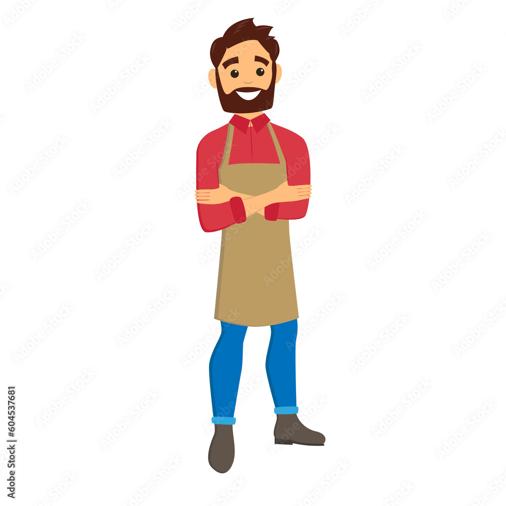 Barista. Young man with a beard and an apron. Character Illustration on transparent background Barista. Young man with a beard and an apron. Character Illustration on transparent background