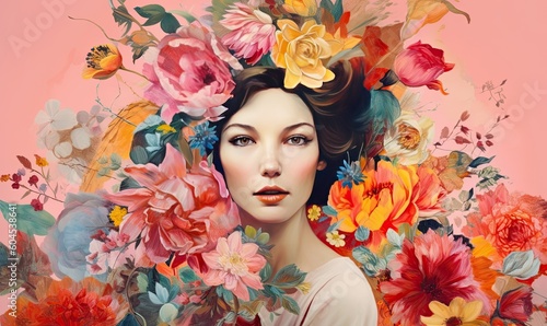 The woman in the portrait with lots of flowers exuded a sense of vitality and energy. Creating using generative AI tools © uhdenis