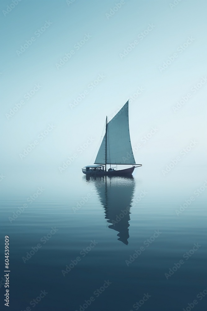 A sailboat with a sail on the water and the word sail on it. Ai generated