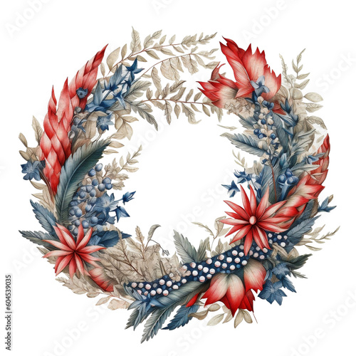 Watercolor 4th of July Independence Day Home Decoration Flowers Wreath Illustration Clipart