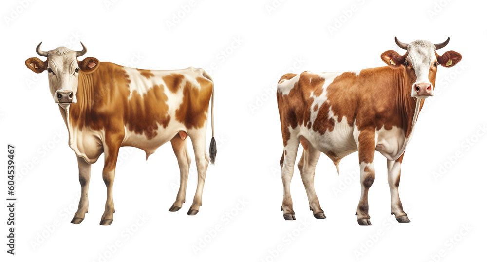 yellow, orange cow and calf isolated