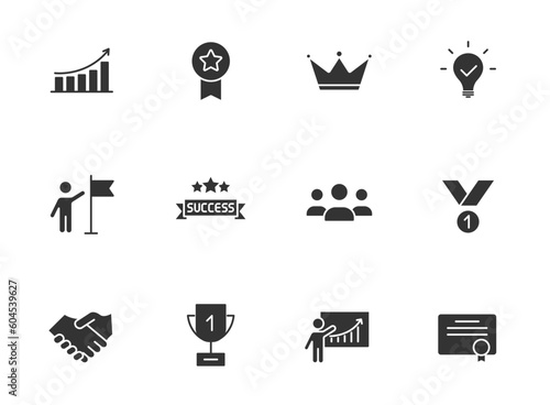 success glyph icons isolated on white background. success glyph icon set for web, mobile apps, ui design, print polygraphy and promo advertising business