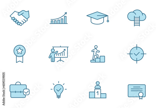 success line icons in two colors isolated on white background. success blue icon set for web design, ui, mobile apps, print polygraphy and promo business