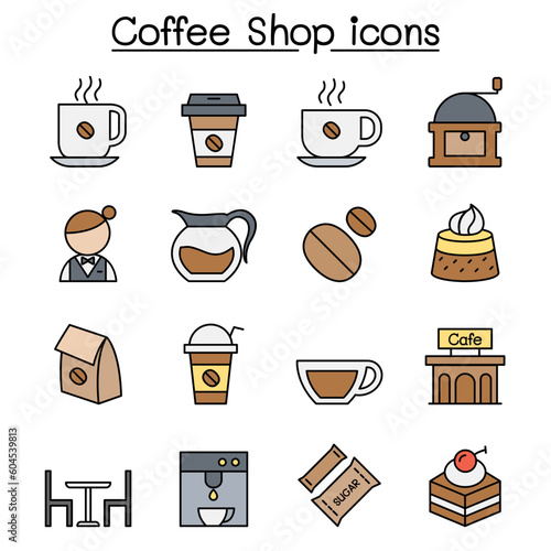 Coffee color line icon set